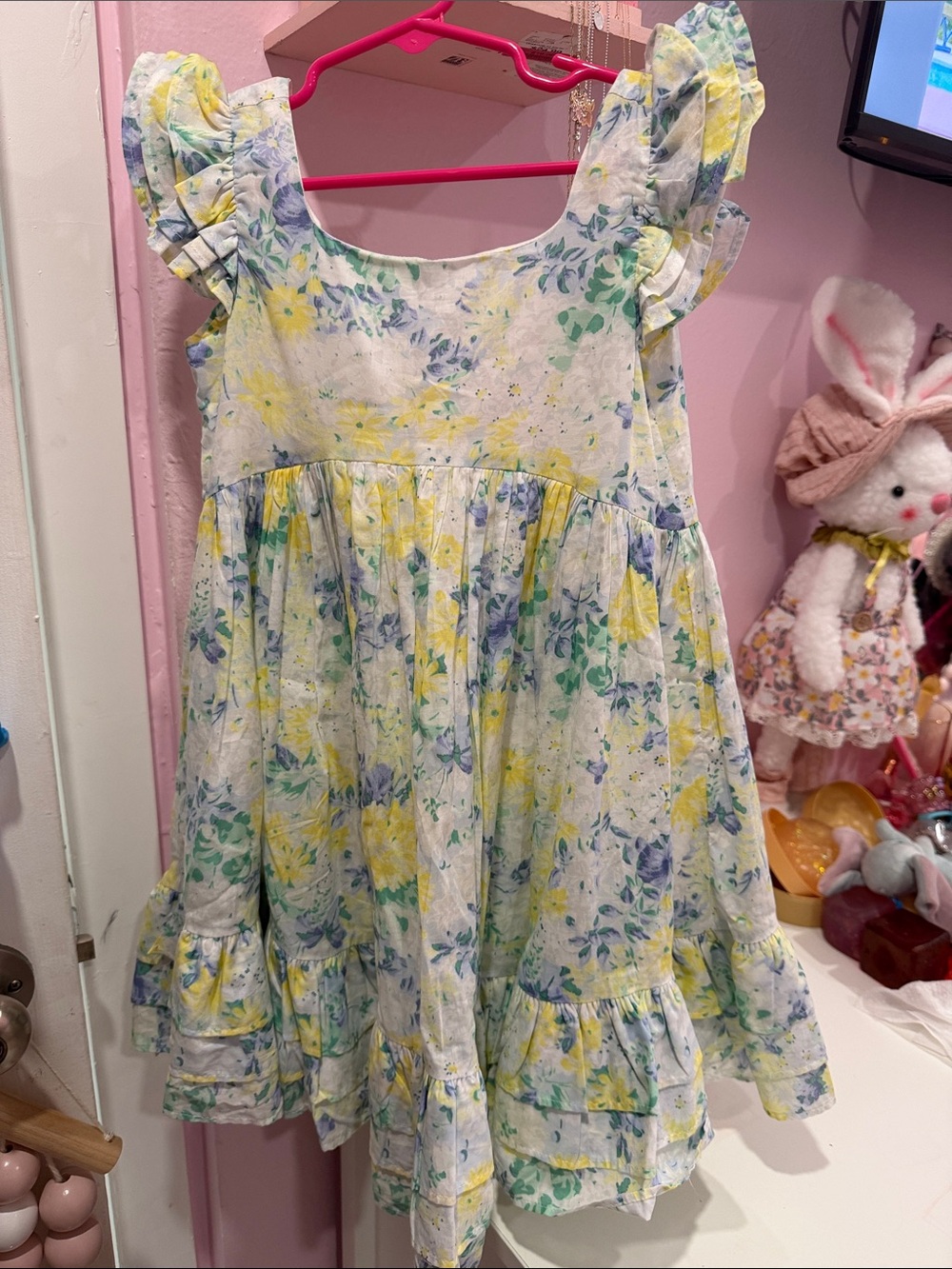 Janie and Jack Yellow Blue Floral Ruffle Dress